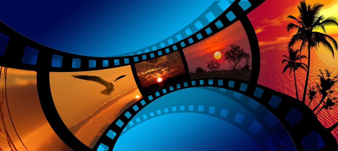 cinta e pelicula con imágenes de la naturaleza al atardecer